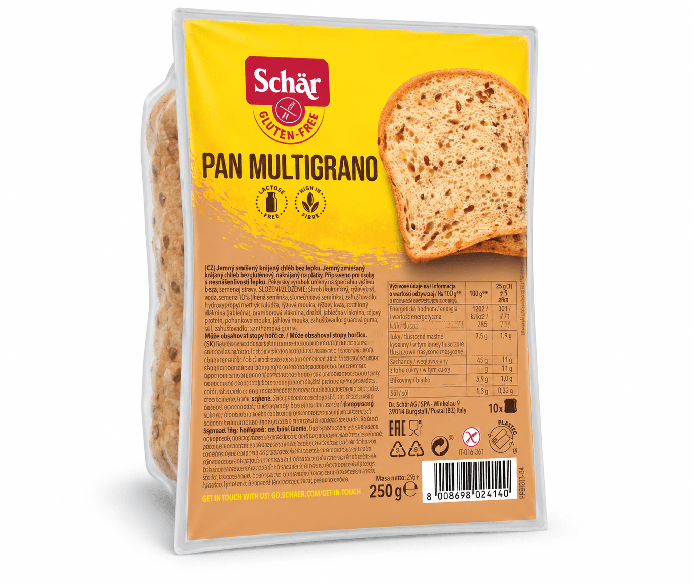 Хліб без глютену білий з насінням льону та соняшника PAN MULTIGRANO 250g M